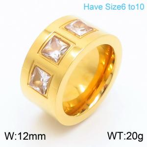 European and American fashion stainless steel ladies rectangular stone set wide face ring - KR107820-K