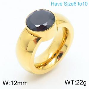 Retro style senior sense round black diamond women's stainless steel ring - KR107829-K