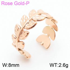 Stainless steel C-shaped minimalist fashion leaf opening rose-gold ring - KR107846-KFC