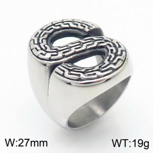 27mm S Shape Vintage Ring Stainless Steel Ring Silver Color - KR107855-KJX