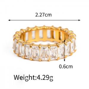 Stainless steel women's rectangular white diamond crystal charm gold ring - KR107915-WGJD