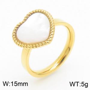 Fashion Gold Color Stainless Steel White Color Opal Heart Wedding Bands Finger Rings For Women Jewelry - KR108060-GC