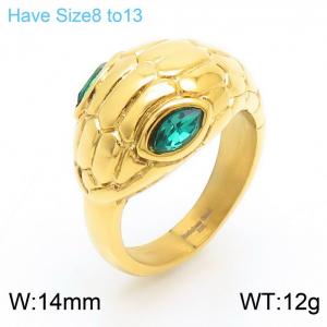 Women Adorable Gold-Plated Stainless Steel Green Gem Eyes Snake Head Jewelry Ring - KR108142-KJX