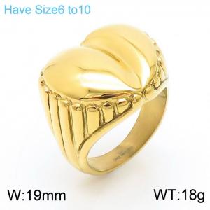 Women Romantic Striped Gold-Plated Stainless Steel Love Heart Jewelry Ring - KR108143-KJX