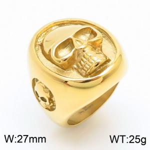 Skull Stainless Steel Charm Ring Gold Color - KR108213-KJX