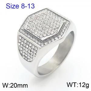 Hip hop style diamond set hexagonal stainless steel men's ring - KR108365-MZOZ