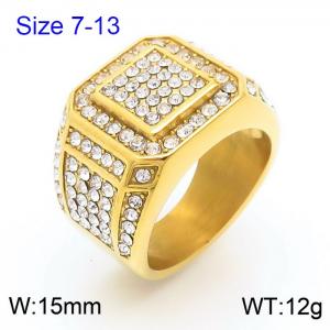 Hip Hop Style Nightclub Full Diamond Vacuum Electroplated Gold Square Stainless Steel Men's Ring - KR108366-MZOZ