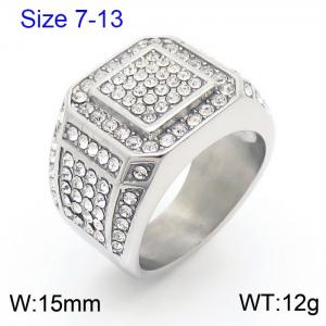 Hip Hop Style Full Diamond Square Stainless Steel Men's Ring - KR108367-MZOZ