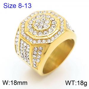 Hip Hop Bagua Formation Vacuum Electroplated Gold Full Diamond Stainless Steel Men's Ring - KR108368-MZOZ