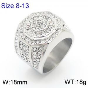 Hip Hop Style Bagua Formation Full Diamond Stainless Steel Men's Ring - KR108369-MZOZ