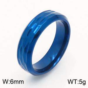Fashionable stainless steel cut edge 6mm irregular pit charm dark blue ring - KR108605-GC