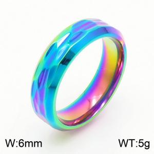 Fashionable stainless steel cut edge 6mm irregular pit charm seven color ring - KR108614-GC