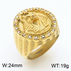 European and American fashion stainless steel wolf head animal inlaid brick charm gold ring - KR1087810-KJX