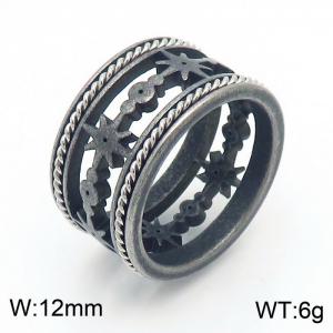 Punk style stainless steel creative retro geometric hollow charm boiled black ring - KR1087850-GC