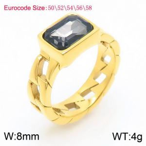 Stainless Steel grey Stone Charm Rings Gold Color - KR1087854-GC