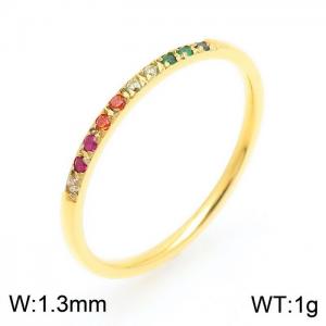 Stainless steel simple and personalized seven color diamond inlaid women's charming gold ring - KR1088075-K