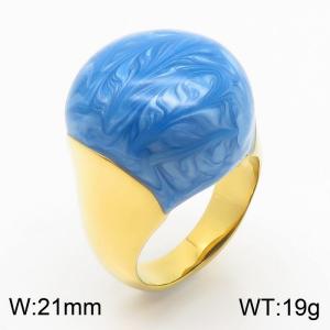 European and American fashion high-end circular light blue resin exaggerated personality gold ring - KR1088310-K