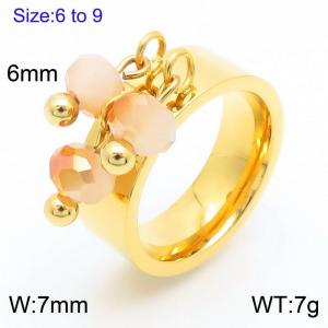 Stainless steel round bead tassel ring for women special design personalized gold color jewelry - KR1088436-Z