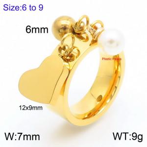 Personalized Stainless Steel Heart Charm Tassel Ring for Women Polished Gold Color Trendy Jewelry - KR1088450-Z