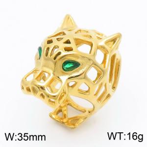 European and American fashion personality stainless steel creative hollowed out wolf head charm gold ring - KR1088454-BI