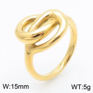 European and American INS minimalist stainless steel 15mm geometric irregular hollow interwoven winding charm gold ring - KR1088456-K