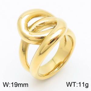European and American INS minimalist stainless steel 19mm geometric irregular hollow interwoven winding charm gold ring - KR1088458-K