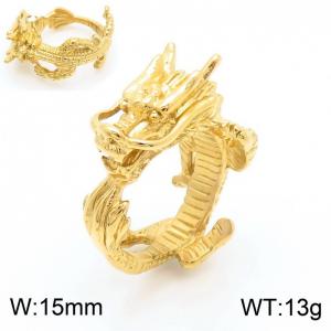 Men Gold-Plated Stainless Steel Chinese Dragon Jewelry Ring - KR109852-KJX