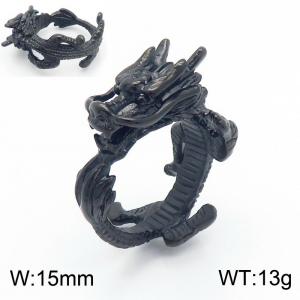 Men Black Stainless Steel Chinese Dragon Jewelry Ring - KR109853-KJX