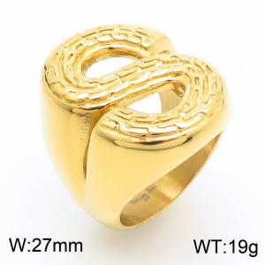 Men Gold-Plated Stainless Steel Letter S  Jewelry Ring - KR109856-KJX