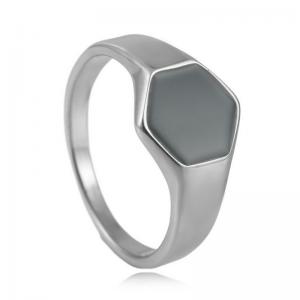 Hexagonal Ring Trendy Women's Personality Retro Stainless Steel Black Drip Glue Ring - KR109861-WGLZ