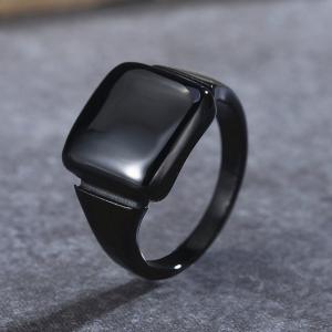 Smooth square retro titanium steel ring - KR109870-WGRZ