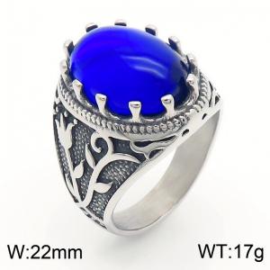 Punk Gothic European and American fashion stainless steel Ring with Round Blue Gemstone - KR109904-TGX