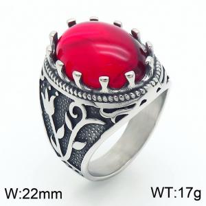 Punk Gothic European and American fashion stainless steel Ring with Round Red Gemstone - KR109905-TGX