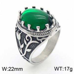 Punk Gothic European and American fashion stainless steel Ring with Round Green Gemstone - KR109906-TGX