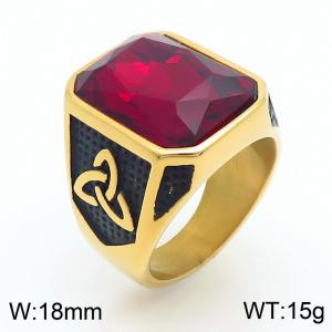 Punk Gothic European and American fashion stainless steel Ring with Square Red Gemstone - KR109907-TGX