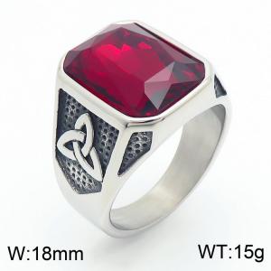 Punk Gothic European and American fashion stainless steel Ring with Square Red Gemstone - KR109908-TGX