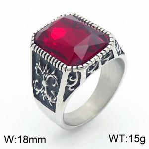 Punk Gothic European and American fashion stainless steel Ring with Square Red Gemstone - KR109912-TGX