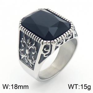 Punk Gothic European and American fashion stainless steel Ring with Square Black Gemstone - KR109914-TGX