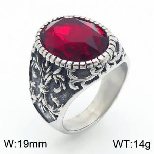Punk Gothic European and American fashion stainless steel Ring with Round Red Gemstone - KR109918-TGX