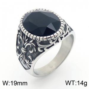 Punk Gothic European and American fashion stainless steel Ring with Round Black Gemstone - KR109920-TGX