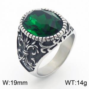 Punk Gothic European and American fashion stainless steel Ring with Round Green Gemstone - KR109921-TGX