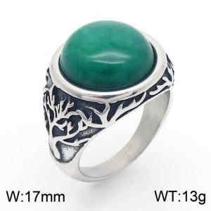 European and American personality retro life tree palace style gemstone titanium steel ring - KR109923-TLX