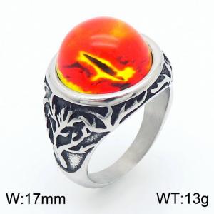 European and American personality retro life tree palace style gemstone titanium steel ring - KR109924-TLX