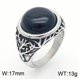 European and American personality retro life tree palace style gemstone titanium steel ring - KR109925-TLX