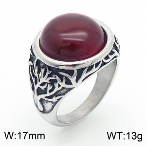 European and American personality retro life tree palace style gemstone titanium steel ring - KR109926-TLX