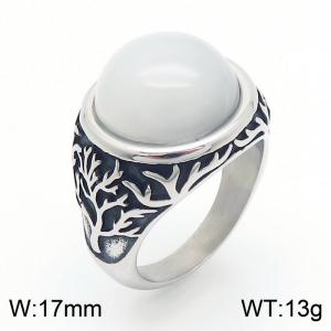European and American personality retro life tree palace style gemstone titanium steel ring - KR109928-TLX