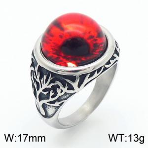 European and American personality retro life tree palace style gemstone titanium steel ring - KR109929-TLX