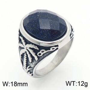European and American personality retro maple leaf coconut tree oval gemstone men and women's palace style titanium steel ring - KR109931-TLX