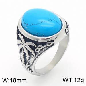 European and American personality retro maple leaf coconut tree oval gemstone men and women's palace style titanium steel ring - KR109936-TLX
