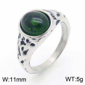 European and American personality retro oval gemstone men's titanium steel ring - KR109943-TLX